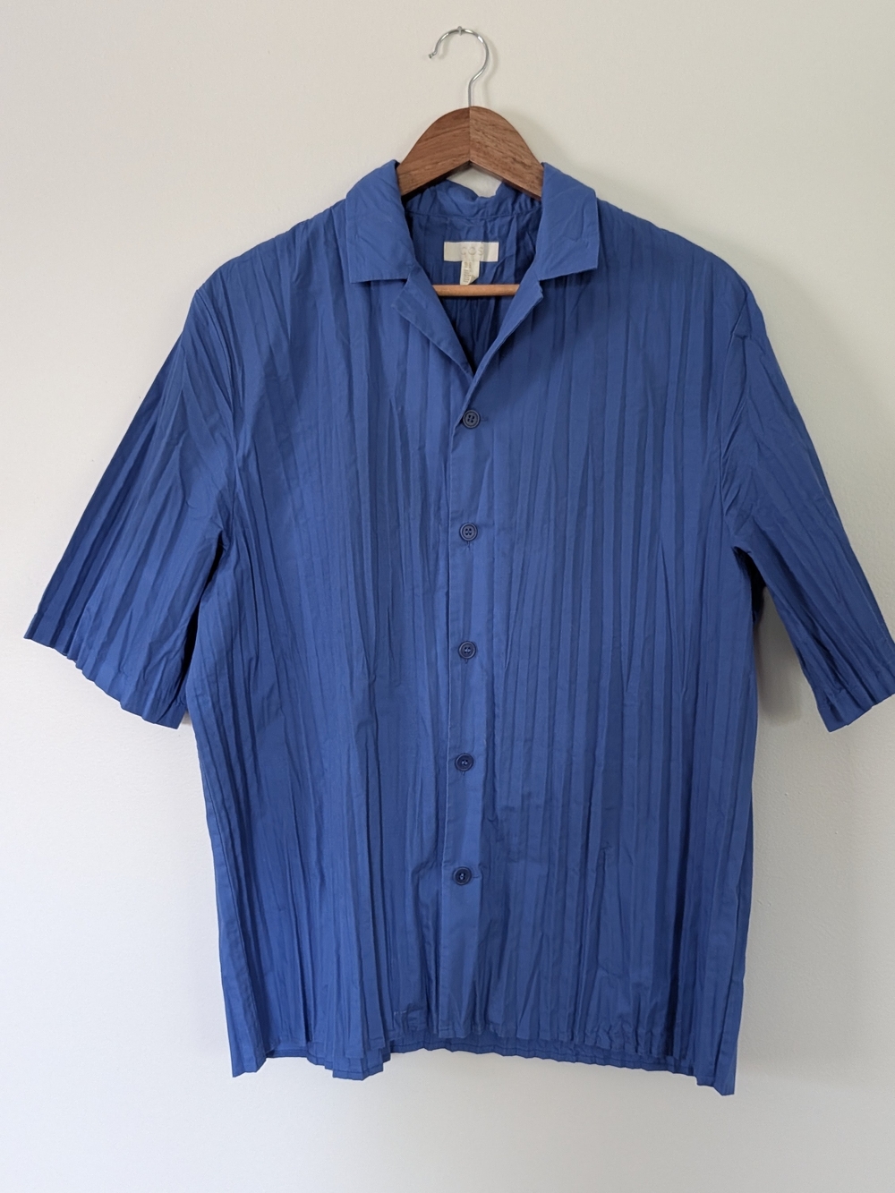 COS Blue Pleated Short-Sleeve Shirt Jacket Size Medium